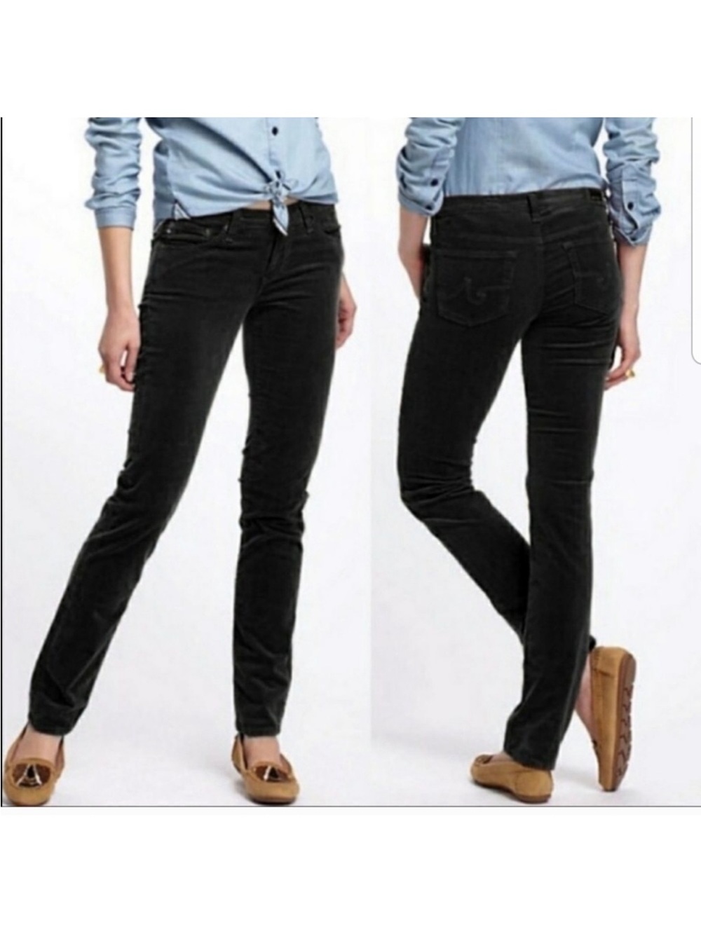 Adriano Goldschmied The Stevie Slim Straight Corduroy Velvet Jeans Black Sz 27